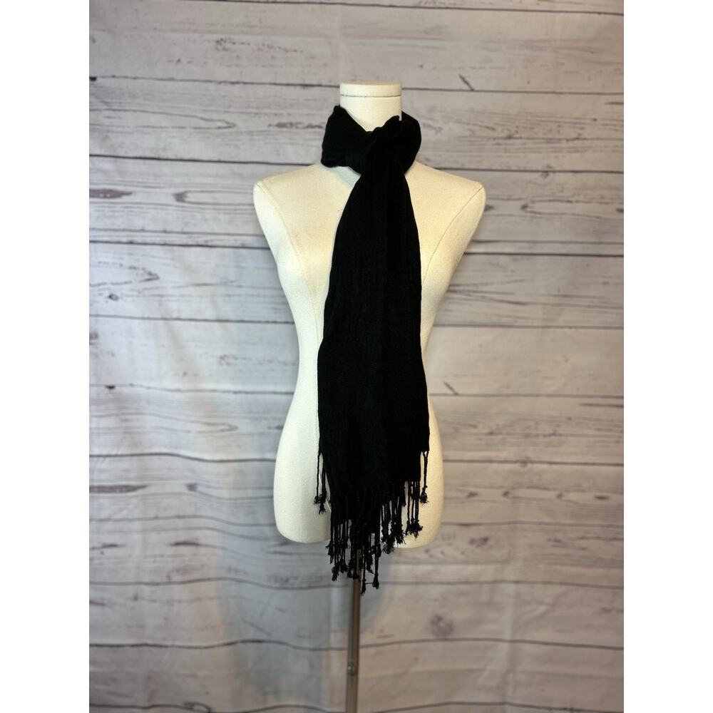 Black 100% Viscose Fringe Shawl Scarf Made In India 27x72